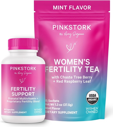 [BRSWGFIRAABGGAL5] Pink Stork Fertility Bundle for Women – Conception Tea + Prenatal Vitamin Support with Inositol, Vitex, Folate & Ashwagandha – Supports Hormone Balance, Cycle Health & Preconception Wellness