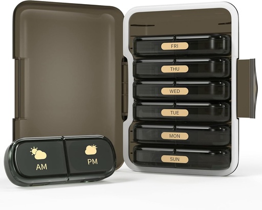[BRSROFIROQDWACY3] Weekly Pill Organizer 2 Times a Day, 7 Day Pill Box 2 Times, Portable for Travel Pill Case for Pills/Vitamin/Fish Oil/Medication/Supplements (2x7 Black)