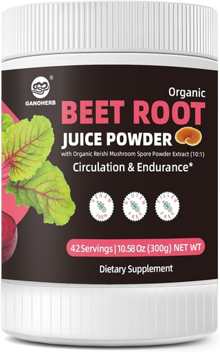 [BRSROFANBZYA4D36] Beet Root Powder 7000mg, High Concentrated Organic Beet Juice Powder with Reishi Mushroom, Superfood Supplement Beetroot Drink for Circulation and Endurance, Vegan, Sugar-Free