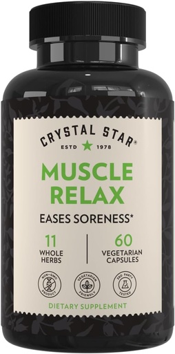 [BRSWIYT3PMCRWDTE] Crystal Star Muscle Relax (60 kapszula) - Herbal Relief from Sore Muscles, Cramps & Spasms - Valerian Root, Jamaica Dogwood & Cramp Bark - Non-GMO