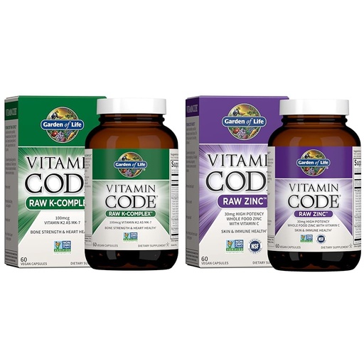 [BRSRAYIKDIHA23QZ] Garden of Life Vitamin K2, K1, Zinc & Vitamin C - Vegan Vitamin Complex for Bone, Heart, Immune Support & Healthy Digestion - 60 Day Supply