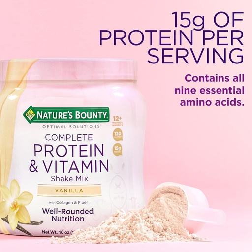 [BRSROBL6AEBWOCIU] Nature's Bounty Complete Protein & Vitamin Shake Mix with Collagen & Fiber, Contains Vitamin C for Immune Health, Vanilla Flavored,1 Pound (Pack of 2)