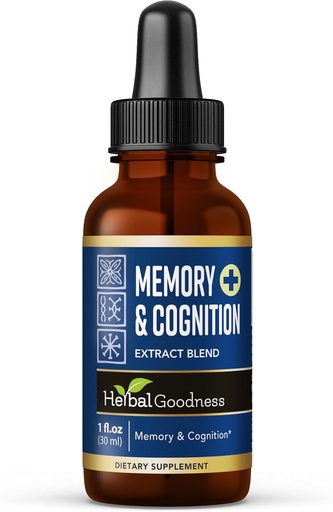[BRSROAQOCUBWAFYV] Herbal Goodness Memory & Cognition נוזל לחלץ 1oz - סיוע זיכרון אורגני, אנרגיה Boost, תמיכה במזל, מוח טבעי Booster עם גינקו בילובה & Bacopa Monnieri.