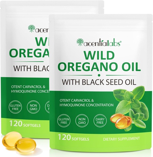 [BRSRAHYTB55REGT3] Olie van Oregano Softgels, 2 in 1 Olie van Oregano met Black Seed Oil 240 Tell, Oregano Oil Supplement Capsules, Biologische Oregano Oil Extract, Non-GMO, Glutenvrij - 2 Bag