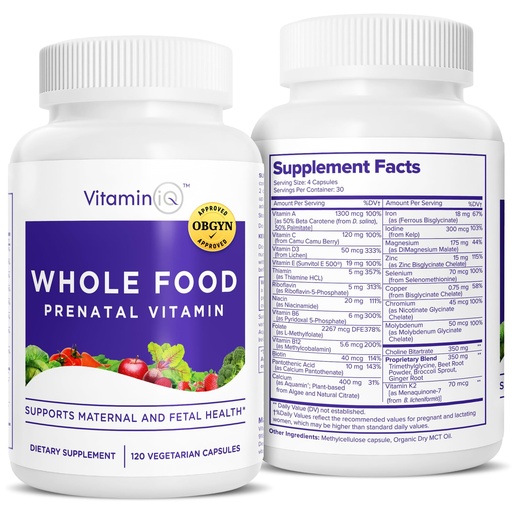 [BRSWYYDRPMIWEHLH] Whole Food Prenatal Vitamins (120 Capsules) Natural Support for Maternal and Fetal Health, Prenatal Multivitamin for Women with Choline, B Vitamins and More, Vegan, No Soy, Gluten or Dairy