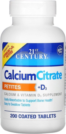[BRSWG2QQAR6BYHTJ] 21st Century Calcium Citrate Petites + D3 Coated Tablets - 200 Tablets, Pack of 4
