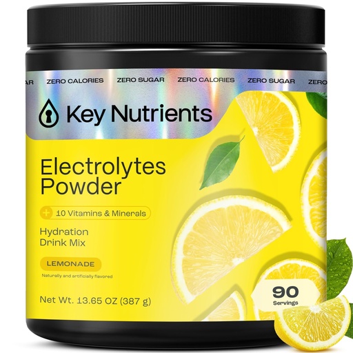 [BRSWGA32OAFBUYIY] KEY NUTRIENTS Multivitamin Electrolytes Powder No Sugar - Refreshing Lemonade Electrolyte Powder - Sodium & Energy Supplement - Hydration Powder - No Calories - 90 Servings - Made in USA