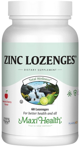 [BRSWIGYOAINWOGTC] Maxi-Health Zinc Lozenges - Zinc Citrate 10mg - with Vitamin C - Cherry Flavor - 60 Chewables - Kosher