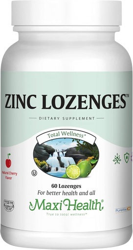 [BRSWIGYOAINWOGTC] Maxi-Hyalth Zync Lozenges - Zync Citrate 10 mg - with วิตามิน C - เชอร์รี่ ฟลัวร์ - 60 เคี้ยว - Kosher