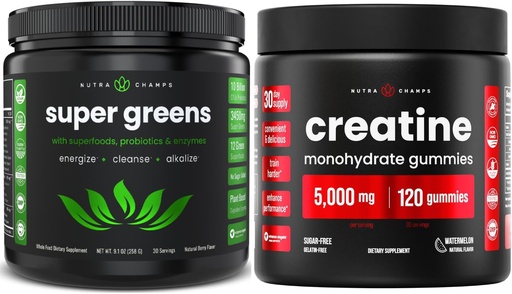 [BRSRAGQOOEDQY3LJ] NutraChamps Complete Workout & Energy Bundle - Super Greens & Creatine Gummies.