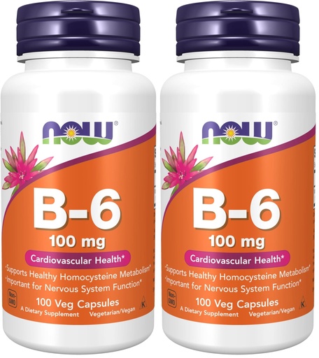 [BRSRMBA3OIDR6ADL] NOW Supplements, Vitamin B-6 (Pyridoxine HCl) 100 mg, Cardiovascular Health*, 100 Veg Capsules (Pack of 2)