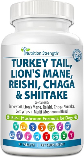 [BRSRAEL5CBYAY3L5] 15-i-1 Mushrooms for hunder Tyrkia Tail 600mg Lions Mane 600mg Reishi 600mg Shiitake 500mg Cordyceps 300mg Chaga 300mg Maitake 200mg Meshima Blazei Poria Enoki Portobello 90 tabletter