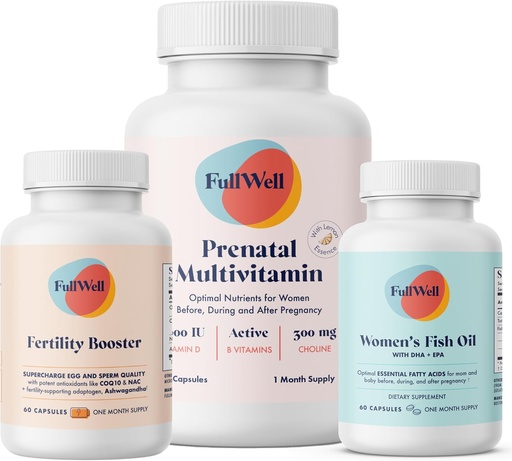 [BRSROFQNCAHB4HYY] FullWell Fertility Trio | Prenatal Vitamin Lemon + DHA & Fertility Booster | Choline, Folate, Omega 3, Coq10, NAC, 26+ Vital Nutrients | Dietitian-formulated, Non-GMO, 3rd Party Tested, 30 Servings