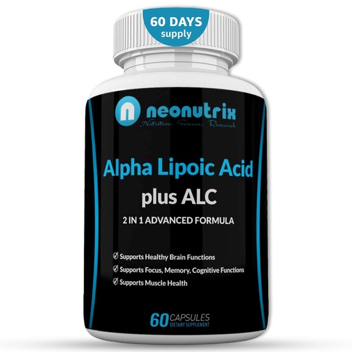 [BRSWGGIHOQCWAGTU] Alpha Lipoic Acid Plus Acetyl L-Carnitine Antioxidant Supplement ALA ALC for Healthy Brain Function & Muscle Strength, Focus, Memory & Cognitive Function for Women & Men - 60 Capsules by Neonutrix