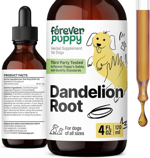 [BRSRAYAFDIMBEHTZ] Forever Puppy Dandelion Root Drops for Dogs - Liquid Liver Health Supplement for Large, Medium & Small Dogs - Liver Cleanse Detox Drops w/Dandelion Root Extract - 4 oz