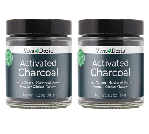 [BRSWGYIPOZ7Q4GQ7] Viva Doria Activated Charcoal Powder, Hardwood Derived, Food Grade, 1.2 Oz Glass Jar (2 Pack)