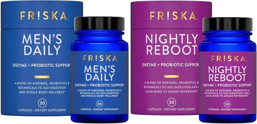 [BRSW2ZL2AAJRSYAV] FRISKA Mens & Nightly Probiotic Bundle ← Enzymes Digestivos " Probióticos Suplemento Silencio Masculino " Nightime Digestion " Bloating Support  30 Capsules per Bottle