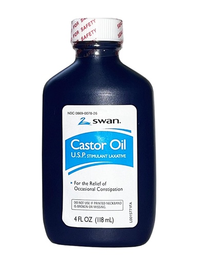 [BRSW2CQFDJ7W2HL3] SWAN Castor Oil USP 100% Stimulant Laxative 4 FL OZ - For Relief of occasional Constipation
