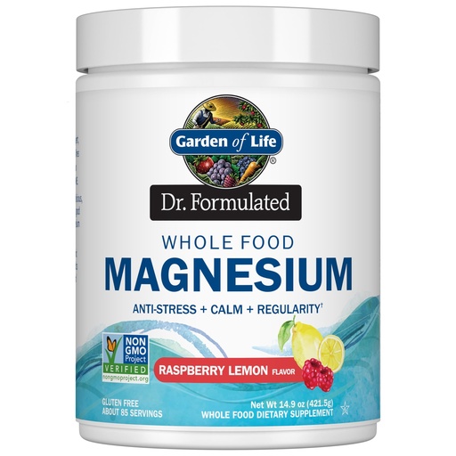[BRSWG2YNOAIWKAY6] Garden of Life Dr. Formulated Whole Food Magnesium Powder with Probiotics – Stress & Sleep Support, Non-GMO, Gluten-Free, Vegan, Raspberry Lemon Flavor, 85 Servings