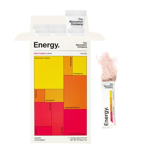 [BRSRAHAOBYFBMYLJ] The Absorption Company Energy Drink Powder Mix Packets – Clean Energy Booster to Support Alertness with 150mg Natural Caffeine & Vitamin C – Fruit Punch Flavor, 7 Sticks