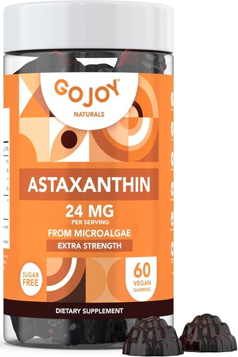 [BRSROCQYOUCQEGQ6] GOJOY NATURALS Astaxanthin Gummies 24mg – High Potency Antioxidant Supplement – Skin, Eye & Immune Wellness Support – Vegan, Sugar-Free, Non-GMO, Gluten-Free, Soy-Free – 60 Gummies