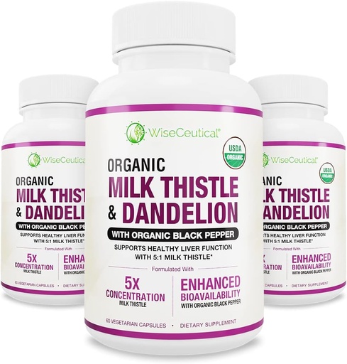 [BRSRMCA3DN5WYADO] Max Absorpce USDA Organic Milk Thistle Potent 5: 1 Koncentrovaný extrakt (2000mg síla) & Organic Dandelion Root Current124; Silymarin Antioxidant Flavonoid Current124; Dodatek k podpoře jater (60 Počet balení po 3)