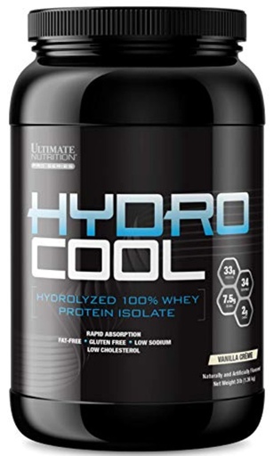 [BRSWGZQHAF6QIHLX] Ultimate Nutrition HydroCool Hydrolyzed Whey Protein Isolate Powder with No Bloating - Fat and Gluten Free, Rapid Absorption, 33 Grams of Protein, Vanilla, 3 Pounds
