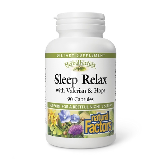 [BRSWIYT3PMMWY2D4] Herbal Factors Sleep Relax Formula by Natural Factors, Natural Sleep Aid with Valerian Root, Passion Flower and Skullcap, Non-GMO, 90 capsules (90 servings)