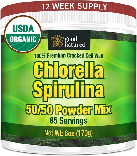 [BRSWG2Q2BEHA4G3Z] Gute Natured Premium Chlorella Spirulina Pulver | 85 Servierungen | Non-GMO | Sonnenlicht Grown | Deep Green Farbe | Gecrackte Zellwand | Alkalyzing | High Protein | Vegan Organic Capsules | Bergwasser