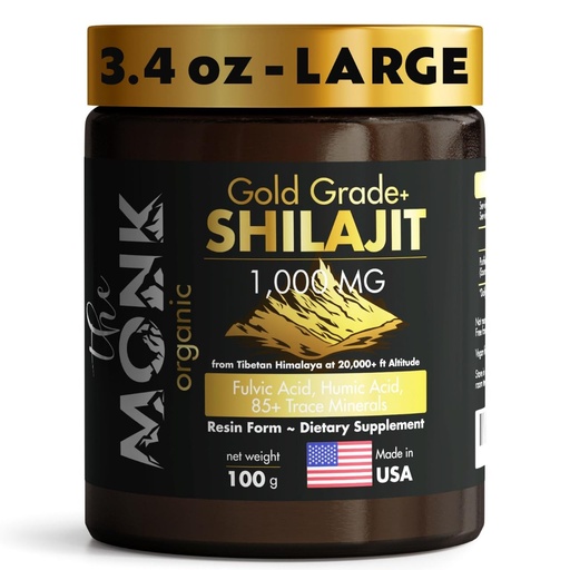 [BRSROAY2CACAMCQV] Organic Himalayan Shilajit Resin with Fulvic Acid, Humic Acid, 85+ Minerals- Gold Grade Plus - 100g, 1000 mg Per Serving - Energy, Stamina, Brain Support - Made in The USA