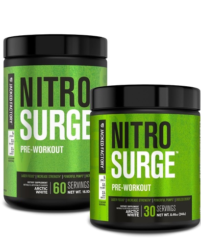 [BRSRAFIQOABGOCD7] Jacked Factory NITROSURGE Pre Workout Supplement - Endless Energy, Instant Strength Gains, Clear Focus, Intense Pumps - NO Booster & Powerful Preworkout Energy Powder - 90 Servings, Arctic White