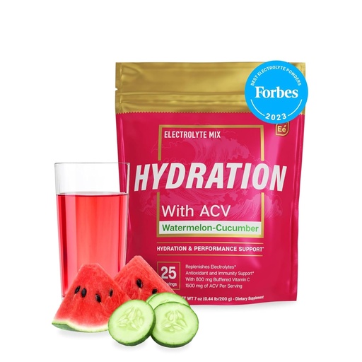 [BRSWYBIYOEIR62DH] Essential Elements Hydration Packets - Watermelon Cucumber Pack - Sugar Free Electrolytes Powder Packets - 25 Stick Packs of Electrolytes Powder No Sugar - Hydration Drink - with ACV & Vitamin C