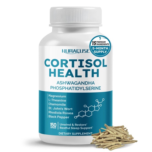 [BRSRAFT7DMNQYD3Z] CORTISOL Health Ashwagandha 15-in-1 Supplement with Magnesium Phosphatidylserine L-Theanine Chamomile Rhodiola Rosea Licorice Holy Basil