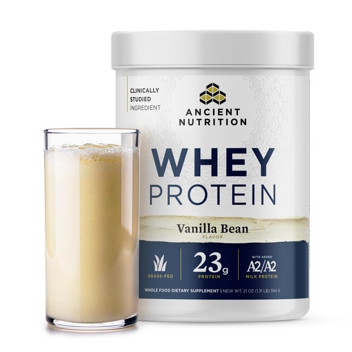 [BRSRAY3QCMIAA3IV] Ancient Nutrition Grass Fed Whey Protein, Vanilla Bean, 23g Protein, 20 Servings, Hydrolyzed Collagen Peptides, Organic Regenerative A2/A2 Milk Protein