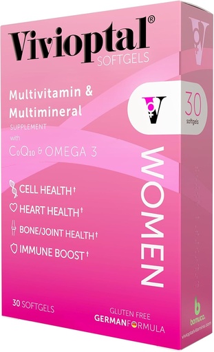 [BRSWIFD5ARYB2C34] Vivioptal Women, 30 kapslit, CoQ10 & Omega-3, multivitamiinid ja multimineraalid, Gluteenivaba, saksa valem