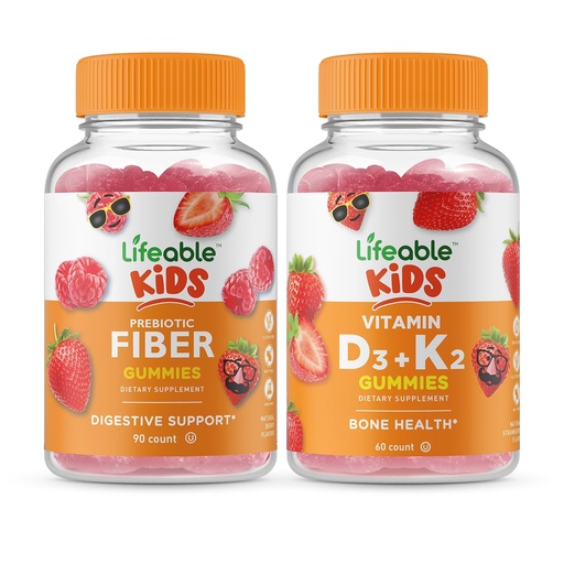 [BRSROZIFCUNG2D3U] Lifeable Prebiotic Fiber Kids + Vitamin D3 + Vitamin K2 Kids, Gummies Bundle - Great Tasting, Vitamin Supplement, Gluten Free, GMO Free, Chewable Gummy