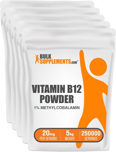[BRSWYZIFOJ6QK3DG] BulkSupplements.com Vitamina B12 Metilcobalamina Polvo - 1% B12 Metilcobalamina, Esencial B Vitamina - B12 Suplemento, Gluten Gratis, 20 mg por Serving, 5kg (11 libras) (Pack of 1)