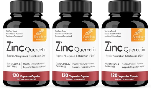 [BRSRAFD5OQNWC2T4] Sandhu's Zinc Quercetin 120 Vegetarian Capsules (Pack of 3) | Zinc Supplements for Antioxidant Immune Support for Men and Women | Gluten, Soy, Dairy Free