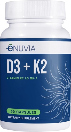 [BRSW2ZQZDMGRSFDJ] D3+K2 - Vitamina D3 K2 Supliment pentru femei și bărbați - 60 Capsule vegetale - cu extract Bioperine Black Pepper - Sprijină Absorbția maximă de calciu și inima și sănătatea osoasă - Made in the USA