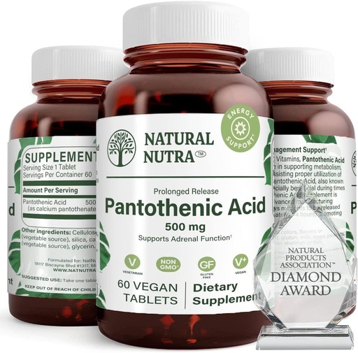 [BRSWYAY6OYOQG2T7] Natural Nutra Time Release Pantothenic Acid 500 mg, Vitamin B5 Supplement Helps Break Down Fat and Carbohydrates, Metabolism and Energy, Improve Muscle Health, 60 Vegetarian Tablets (3 Pack)