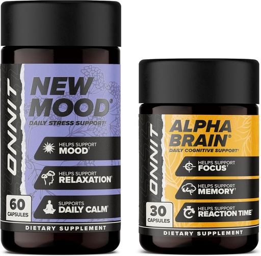 [BRSRAY37OAHAGELK] ONNIT Premium Alpha Brain Bundle - Ноотропний бюстгальтер добавки (30 граф) для Focus, Concentration & пам'яті + новий настрій добавки для полегшення стресу, сну та настрою (60 граф)