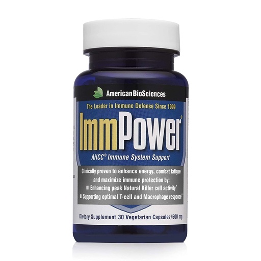 [BRSWIYIZCYGRKELO] American BioSciences ImmPower AHCC Supplement, Vegetarian Capsules, Enhanced Immune Support, Natural Killer Cell Activity and Cytokine Production, 500 milligrams per Capsule (30 Count)