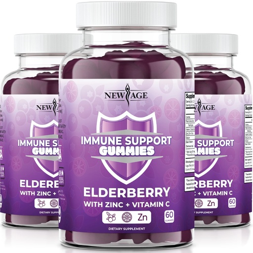 [BRSRMGAEAAIWMYDB] NEW AGE Immune System Support Gummies - Sambucus Black Elderberry Gummies with Vitamin C and Zinc (180 Count (Pack of 3))