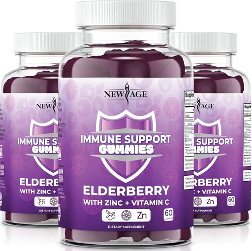 [BRSRMGAEAAIWMYDB] NewW AGE Immune System Support Gummies - Sambucus Black Elderberry Gummies with Vitamin C and Zinc (Immune Support 180 Gummies)