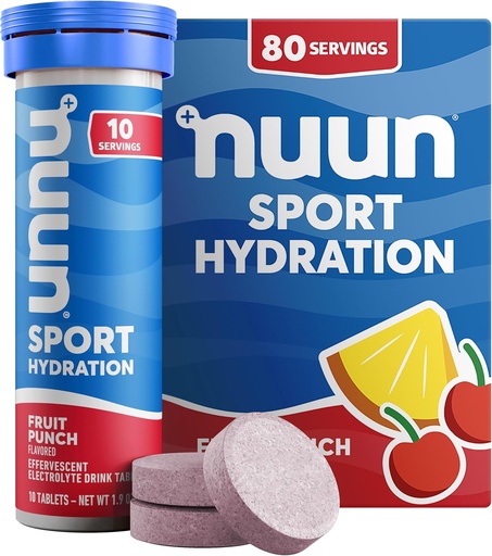 [BRSWK2QHDEBW2ADK] Nuun Sport Electrolyte Tablets with Magnesium, Calcium, Potassium, Chloride & Sodium, Gluten Free & Vegan, Fruit Punch, 8 Pack (80 Servings Total)