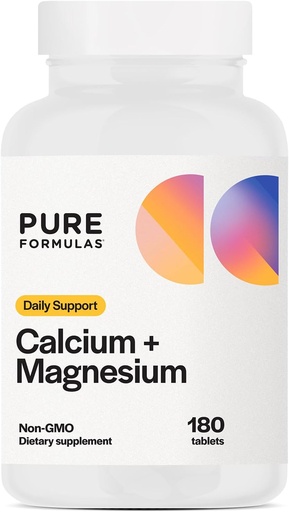 [BRSWIFAYCR5WAFAZ] PureFormulas Calcium + Magnesium - Gluten Free Supplement Supports Bone Health & Overall Wellness with Magnesium Calcium Vitamin C Vitamin D & Boron, Allergen Friendly Non-GMO 180 Tablets