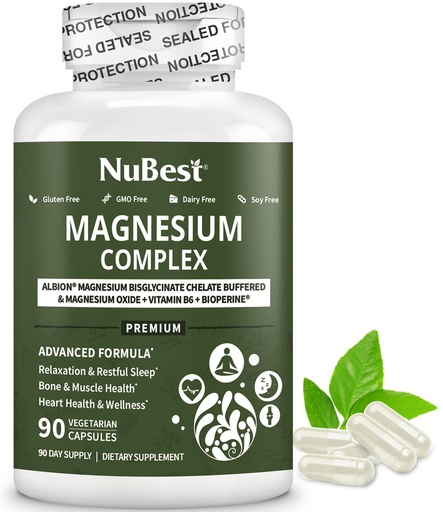 [BRSRAFQCAUHBMFIV] Magnesium Glycinate Chelate Complex with Albion Magnesium Bisglycinate Chelate, Vitamin B6 & BioPerine for Bone, Muscle, Natural Sleep, Nerve Function, Brain Booster | 3 Months Supply