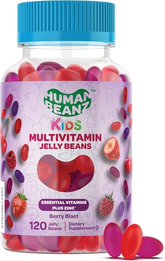 [BRSRMA36BN4A4G32] Multivitamin Jelly Bean Gummies with Zinc for Kids, Immune Support Dietary Supplements, Vegetarian, 120 Berry Blast Jelly Beans, Kosher