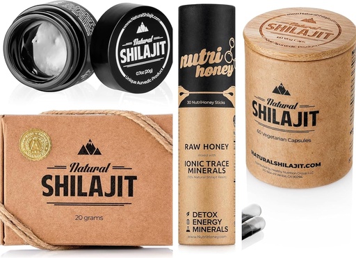 [BRSROAY3CQNRSYDD] Natural SHILAJIT Resin 20G, Shilajit Honey Sticks 30 броя капсули 60 броя