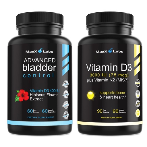 [BRSROCYBOQAQAELZ] Advanced Bladder Control Supplements for Women & Men 60Ct + Vitamin D3 K2 3000 IU with Vitamin K as MK-7 from Natto Support Healthy Bones, Teeth, Heart & Immune Function 90Ct